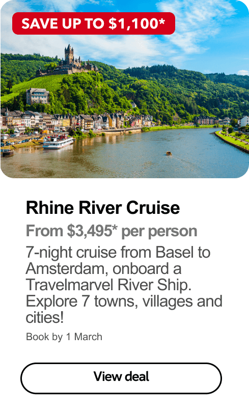 Flight Centre offer, Rhine River Cruise, Boat travelling down canal